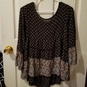 Navy, White and Gold Printed Boho Top